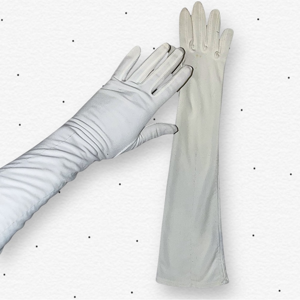 Vintage Long Silky Opera Gloves - White